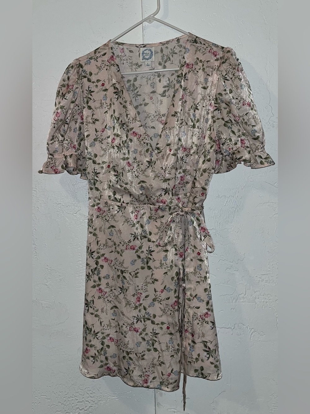 Blue Rain Blush Pink Julee Floral Swing Wrap Mini Dress